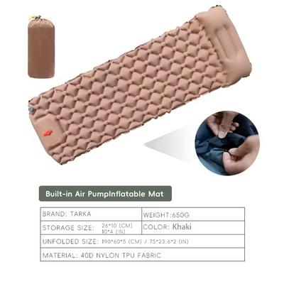Inflatable Camping Sleeping Pad With Pillow For Hiking And Outdoor Travel khaki