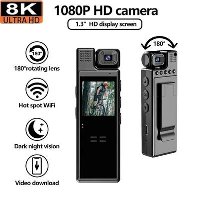 Mini 8K HD Clip On Action Camera With Night Vision And 180 Degree Rotatable Lens wi fi Camera Only
