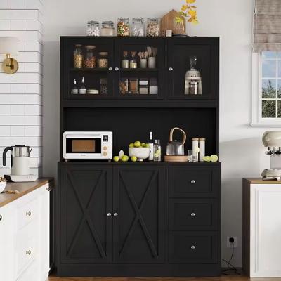 Kitchen Cabinet Hutch With Microwave Stand And Charging Station black