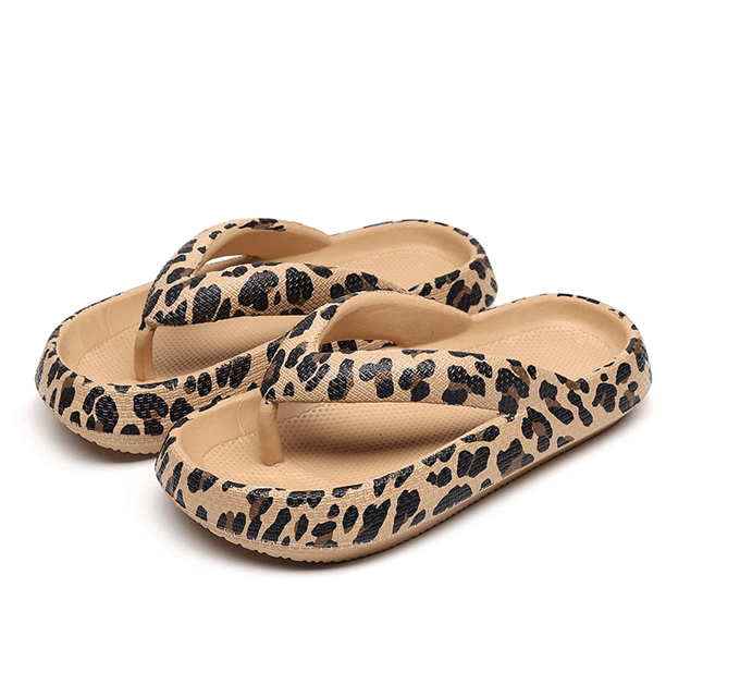 Leopard Cloud Comfort Flip Flops For Women Thick Sole Travel Beach Sandals 8 khaki Doodle
