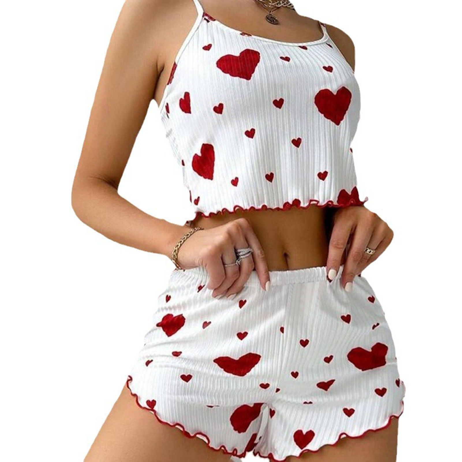Breathable Women's Pajama Set, Ventilated Soft Shorts & Tank Top For Casual Comfort red xl