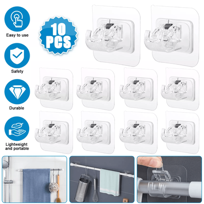 10PCS Hooks Nail Free Adjustable Curtain Rod Clip Brackets Self Adhesive Wall Mount Curtain Holders For Towel Rods, 10PCS Hooks Nail Free Adjustable Curtain Rod Clip Brackets Self Adhesive Wall Mount Curtain Holders For Towel Rods,