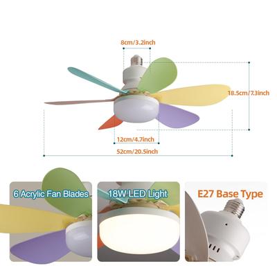 Socket Ceiling Fan Light With Remote, LED Fan Bulb Screw Fixture For Bathroom, Bedroom, Kitchen, Indoor Lighting fan Light color