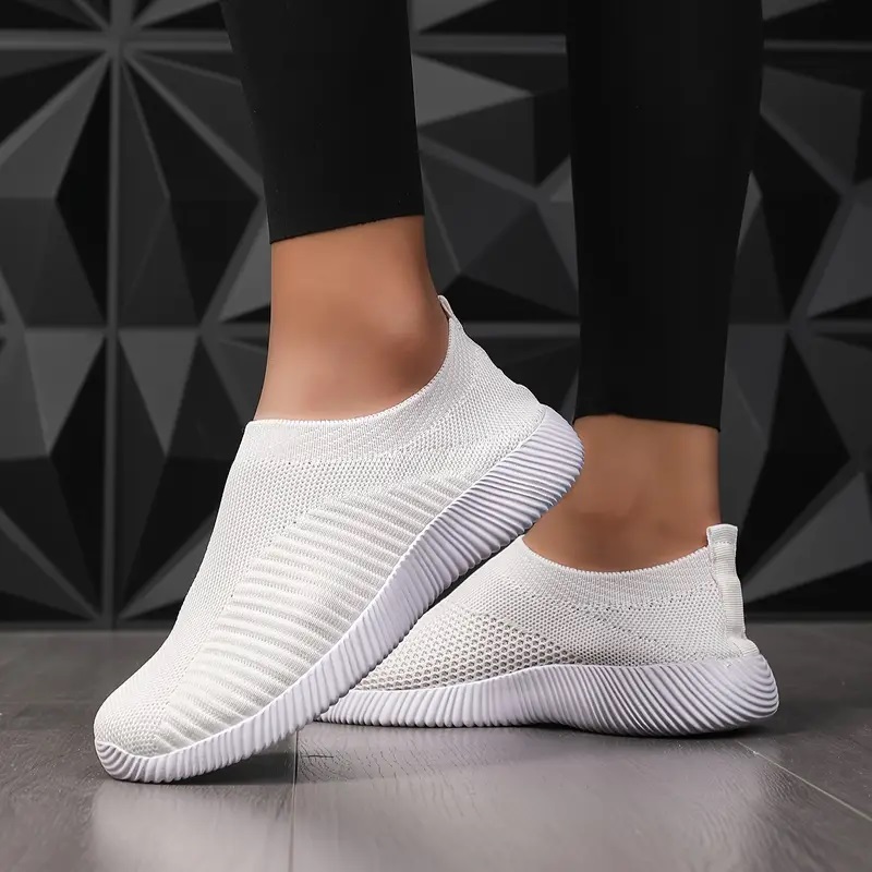 Women Breathable Mesh Sneakers Lightweight Outdoor Walking & Running Shoes | Woven Sock Style Low Top Athletic Trainers black White 40