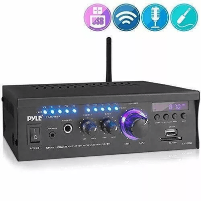 Pyle Wireless Power Amplifier Home Audio Bluetooth Receiver System, Stereo Sound, FM Radio, USB SD AUX, Remote Control Pyle Wireless Power Amplifier Home Audio Bluetooth Receiver System, Stereo Sound, FM Radio, USB SD AUX, Remote Control