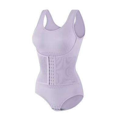Zipper Waist Trainer Bodysuit Tummy Control Shapewear With Belt l purple