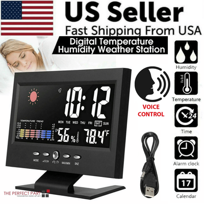 LED Digital Alarm Clock With Snooze, Thermometer, Hygrometer, Calendar, Weather Display Voice Control Backlight For Home LED Digital Alarm Clock With Snooze, Thermometer, Hygrometer, Calendar, Weather Display Voice Control Backlight For Home