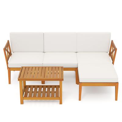 Outdoor Acacia Wood Patio Furniture Set With Cushions And Coffee Table, Modern Modular Seating For Backyard Outdoor Acacia Wood Patio Furniture Set With Cushions And Coffee Table, Modern Modular Seating For Backyard