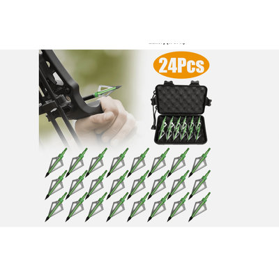 24 12Pcs Archery Hunting Arrowheads 100 Grain Fixed Blade Broadheads For Compound Bow Crossbow Recurve Longbow 24 Pcs Green