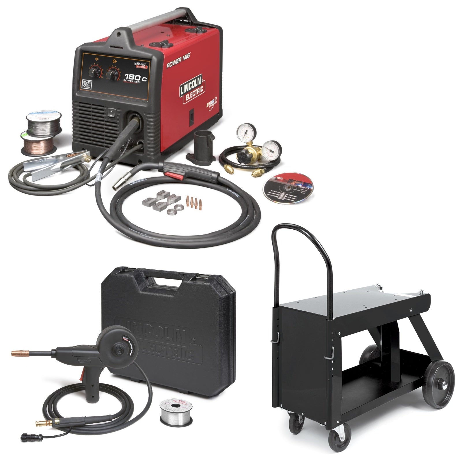 Lincoln Power MIG 180C Package w/ Deluxe Cart K520 & Spool Gun