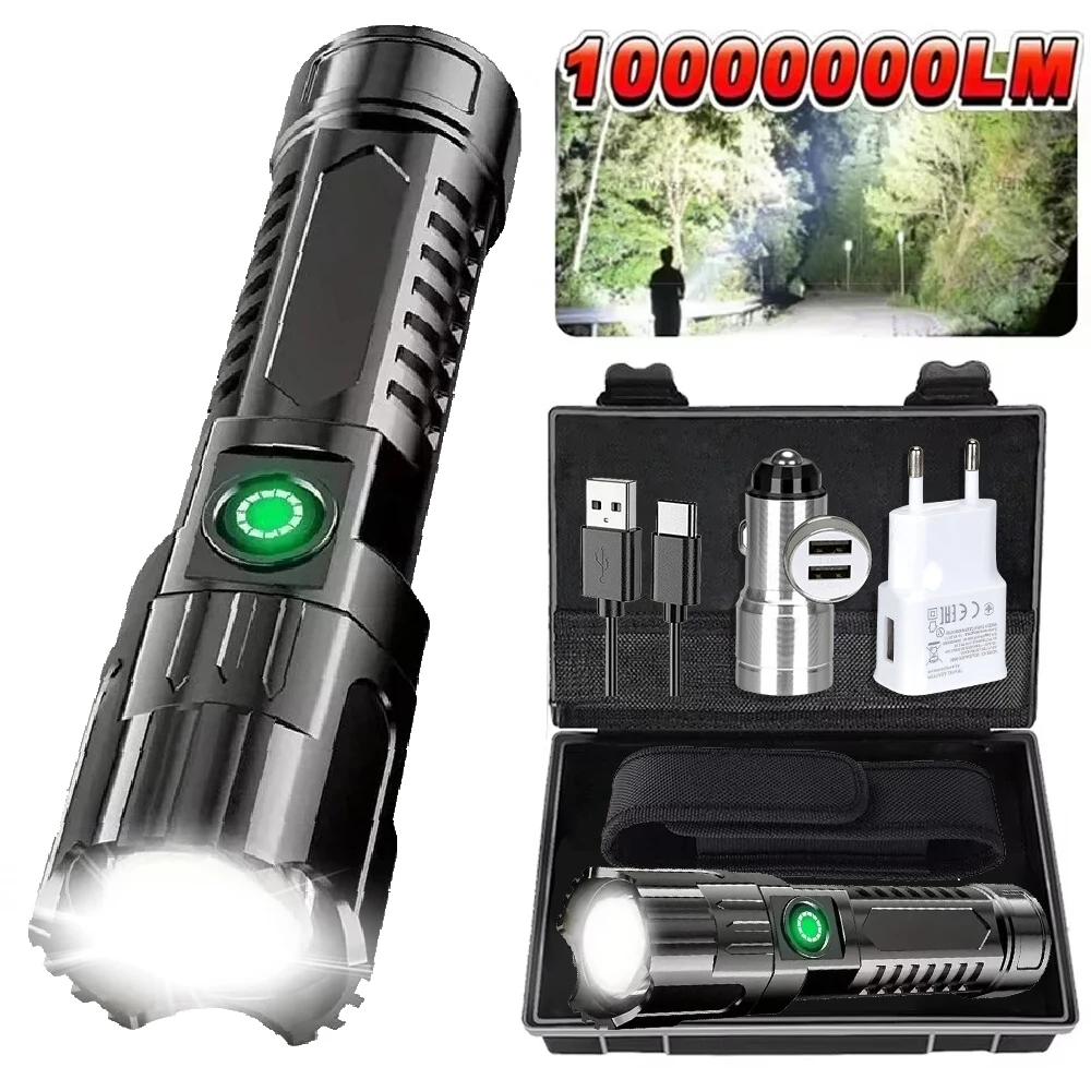 Ultrahelle, zoombare LED-Taschenlampe, wiederaufladbar, 3 Beleuchtungsmodi, tragbar, hohe Lumen, Outdoor, Camping, Angeln, Notfall, Wandern Image