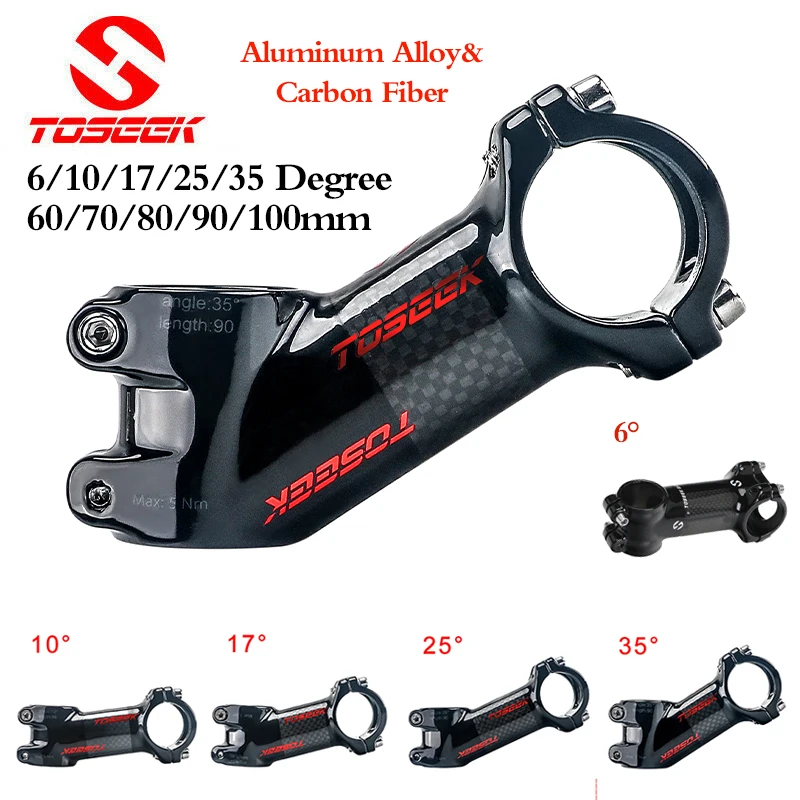 Toseek Ultraleichter Fahrradvorbau 6/10/17/25/35 Grad Carbonlegierung Fahrradvorbau 60/70/80/90/100 mm Rennrad MTB Lenkervorbau Aluminium Image