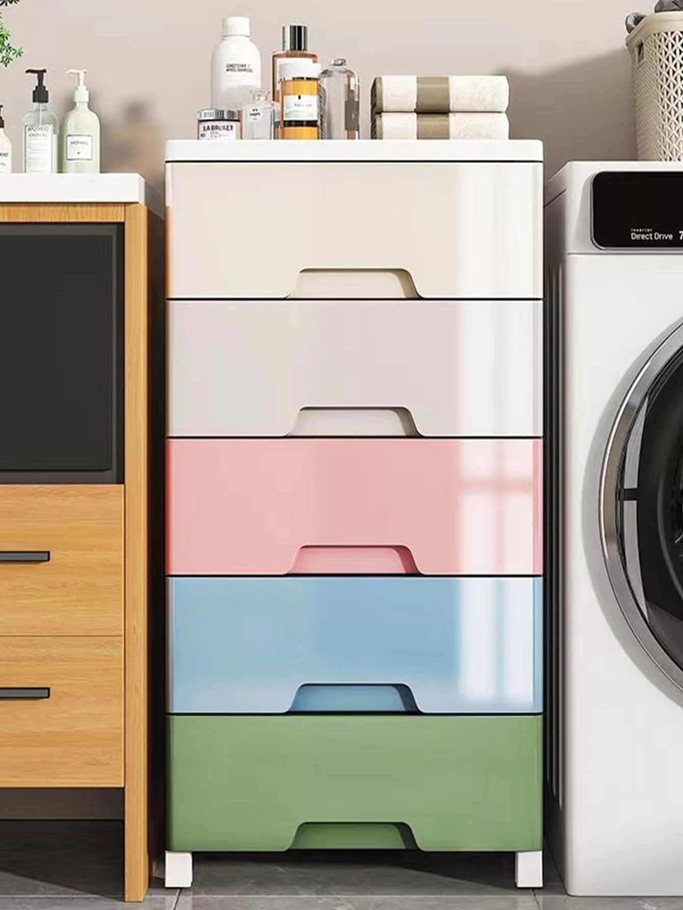 Schubladentyp Aufbewahrungsschrank Schlafzimmer Nachttisch Aufbewahrungsschrank Mehrschichtiger Organizer für Babykleidung Badezimmer Kunststoffschrank