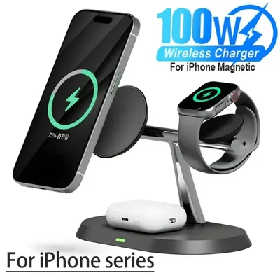 Telefon Drahtlose Ladegerät Desktop 3 IN 1 Magnetische Für Magsafe iPhone 16 15 14 13 12 Samsung Apple/Galaxy Uhr schnelle Lade Dock Image