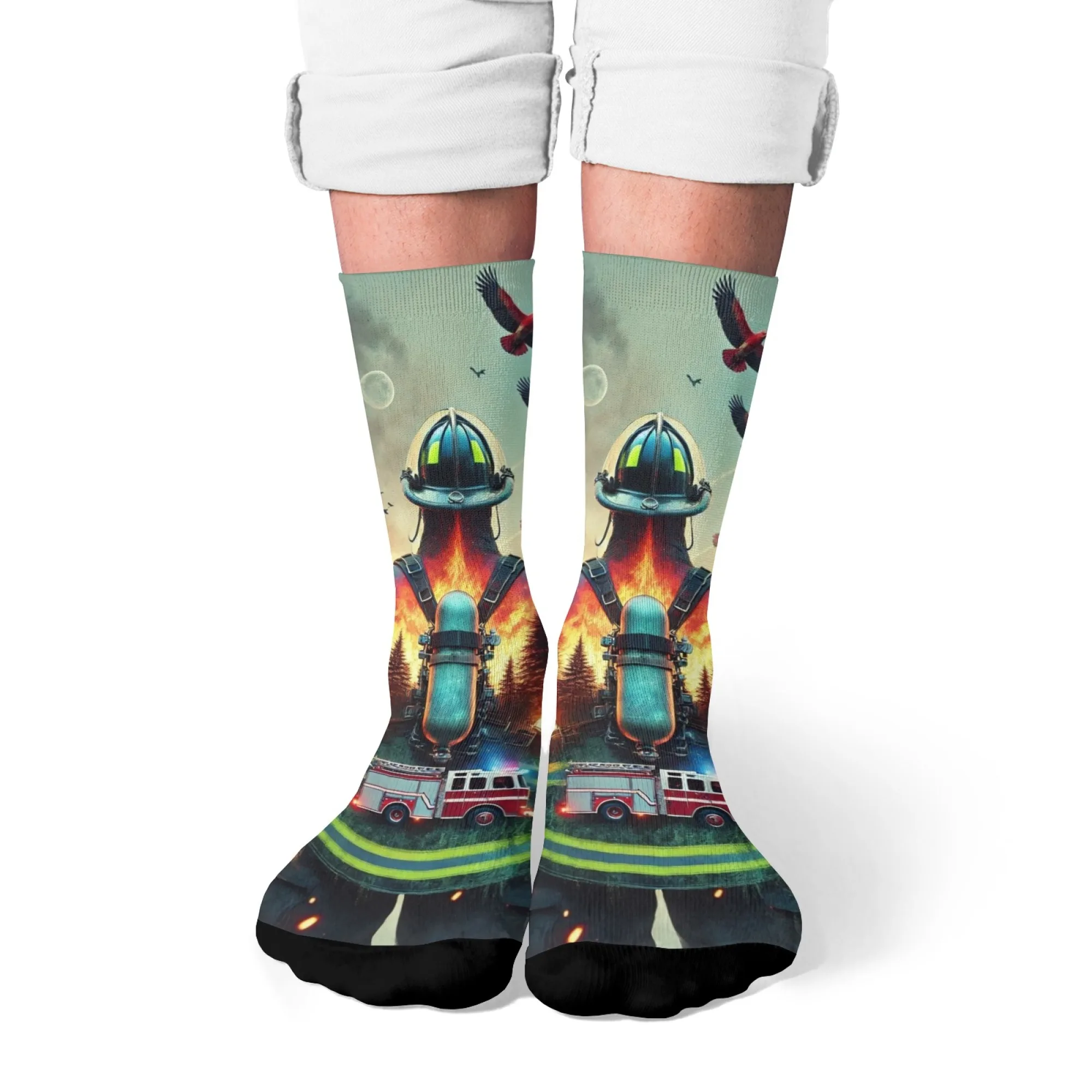 Brave Firefighter Neuheit Herrensocken, kreatives Design, bequem, modisch, lässig, Sportsocken, weiche, atmungsaktive, rutschfeste Socken Image