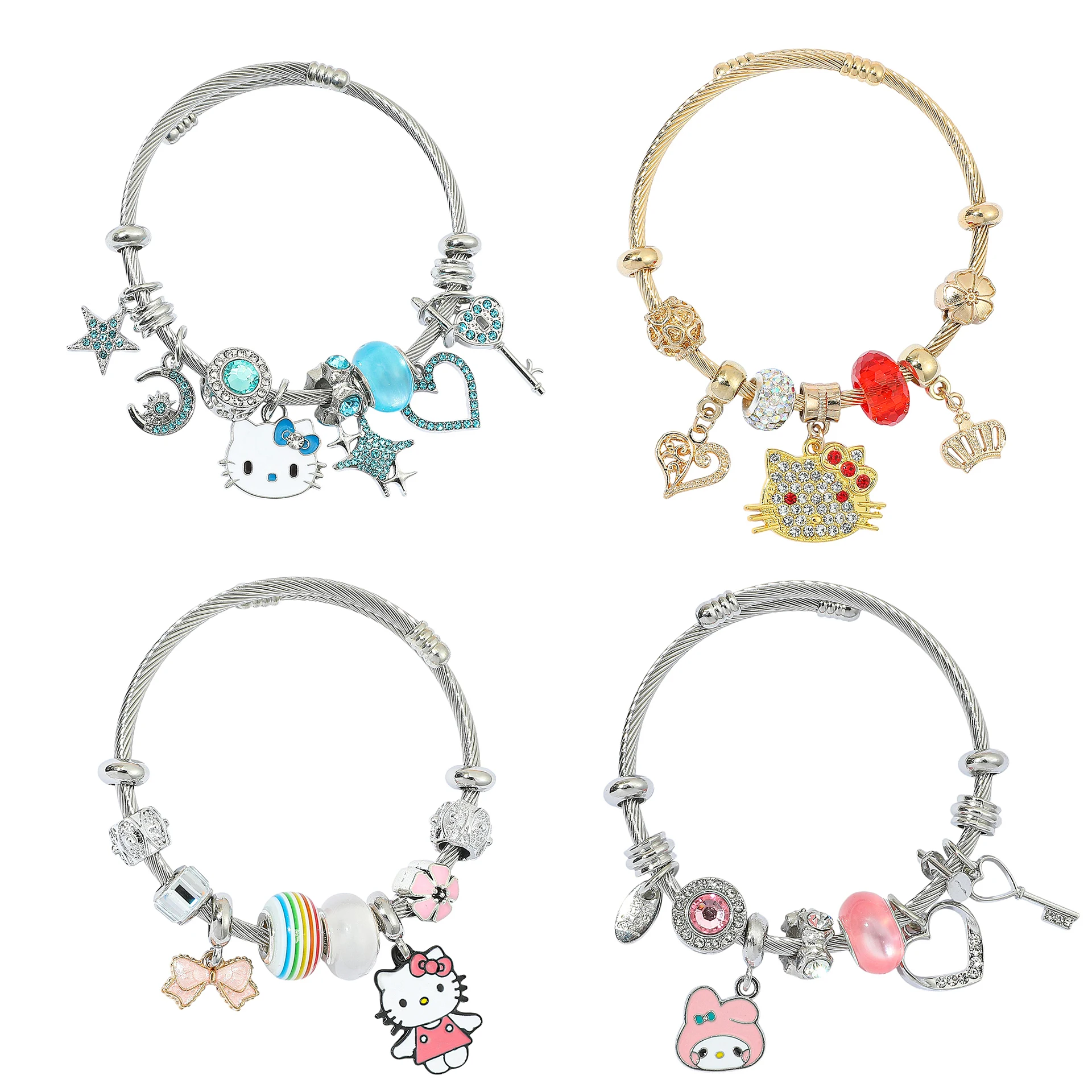 Sanrio Kawaii Cartoon Hello Kitty My Melody Anhänger Strass Zirkon Perlen Armband für Mädchen Schmuck Party Geschenk Image