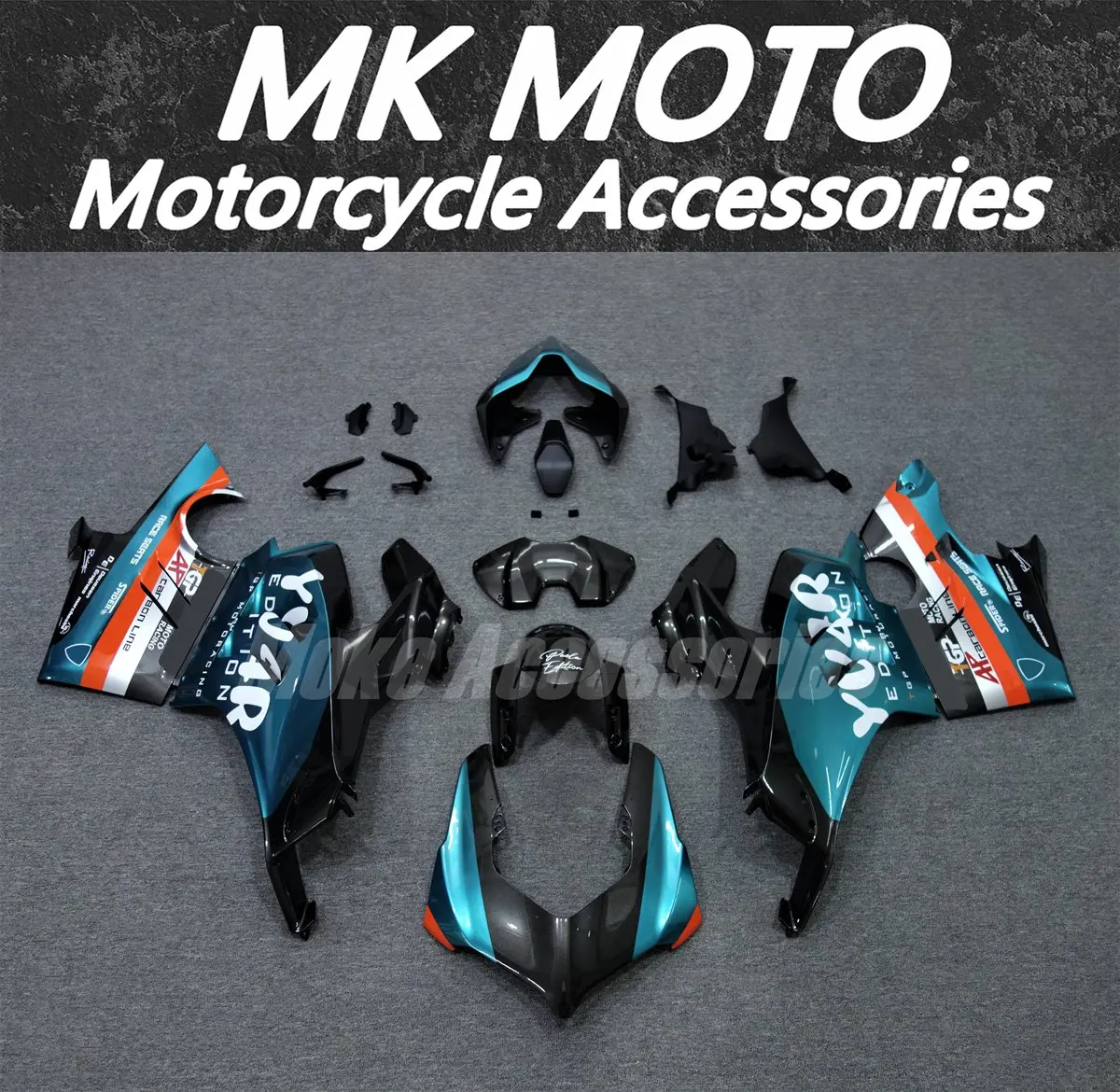 Moke Moto Motorrad-Verkleidungsset, passend für Panigale v4s v4r 2023 2024, Karosserie-Set, Abs, hochwertige Einspritzung, Grün, Schwarz, Orange Image
