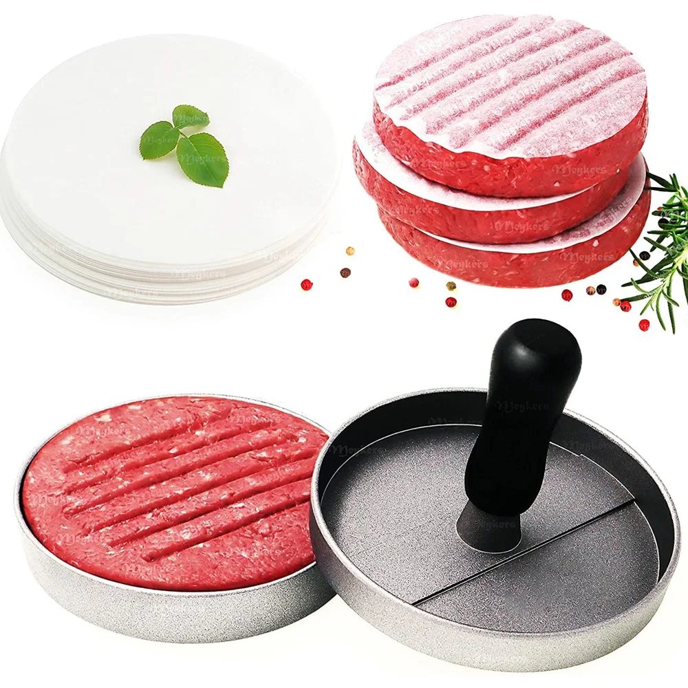 Burgerpresse mit 100-teiligem Patty-Papierset, antihaftbeschichtete Hamburgerform mit kostenlosen Wachspatty-Papierbögen Image
