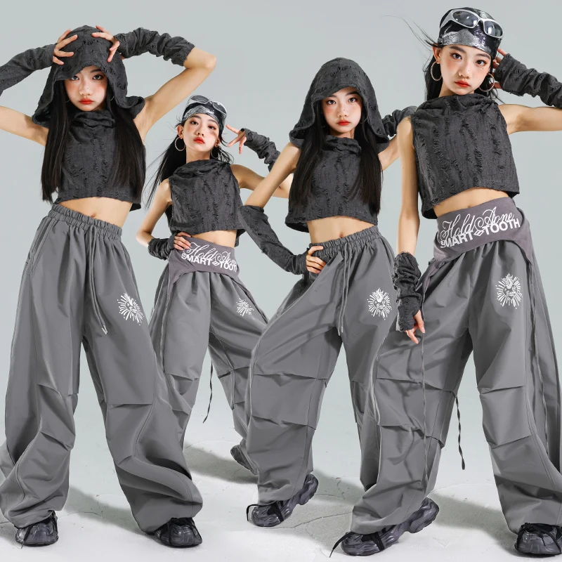 Koreanische Mode Kinder Hiphop Tanz Kleidung Set Mit Kapuze Top und Hosen Hip Hop Leistung Outfit Teenager Kind Straße Tragen Jersey Anzug