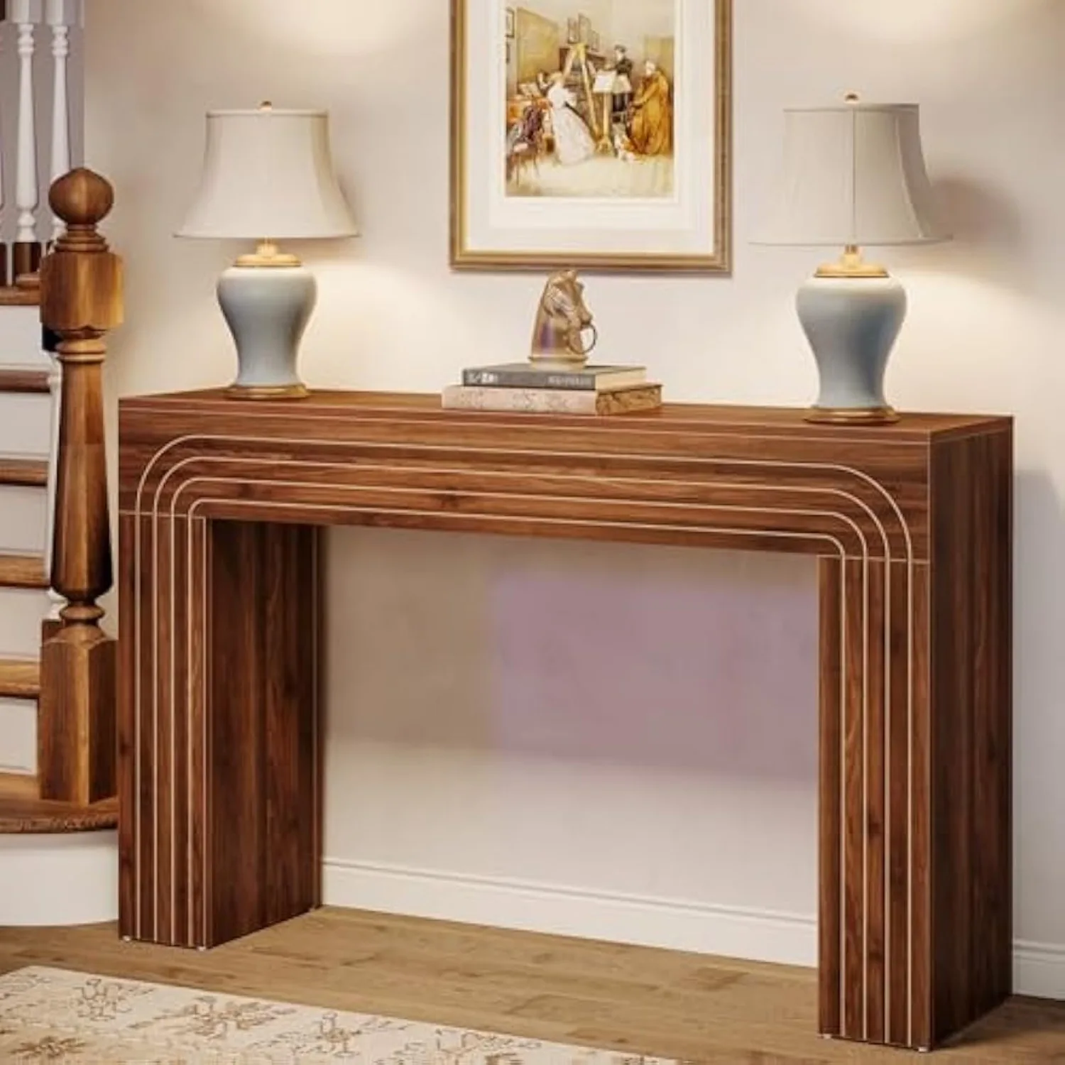 Bauernhaus-Konsolentisch, 55,12 Zoll schmaler Eingangstisch, Akzenttisch für Wohnzimmer, Flur, Eingang, Foyer, rustikales Braun Image