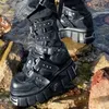 Gothic Niet Stiefeletten Plattform Gürtel Schnalle Luxus Leder Einfarbig Punk Rock Mode Heiße Mädchen Frauen Schuhe Neue Dicke Sohle
