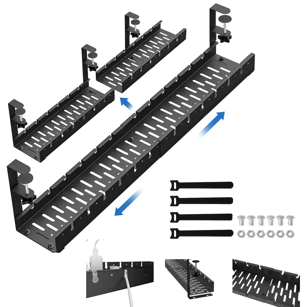 Ausziehbares Kabelmanagement unter dem Schreibtisch, Kabelablage aus Metall, Heimbüro-Schreibtisch-Draht-Organizer, kein Stanzen für den Schreibtisch zu Hause, Draht-Organizer
