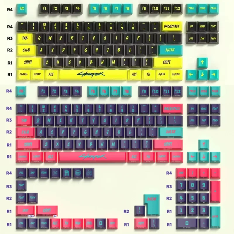 129 Tasten Cyberpunk-Tastenkappe mit Kirschprofil, seitlich gravierte, durchscheinende Tastenkappen, PBT, individuell angepasste Wooting-Tastenkappen Image