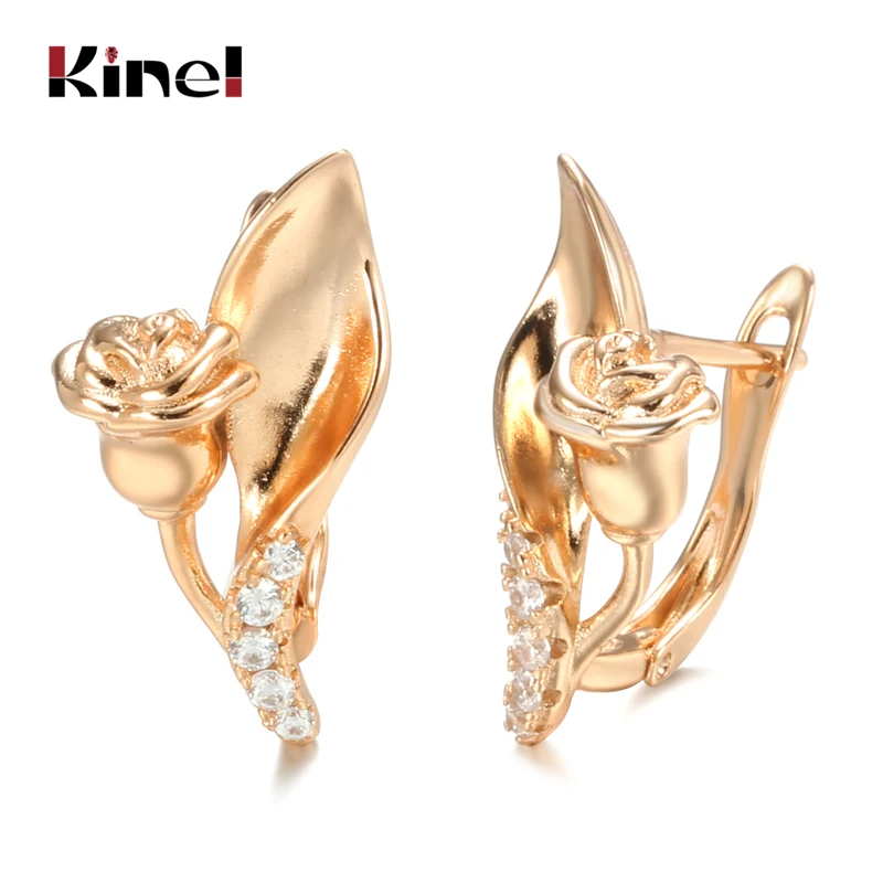 Kinel Heiße Vintage Braut Hochzeit Ohrringe 585 Rose Gold Natürliche zirkon Rose Ohrringe für Frauen Edlen Schmuck Party Geschenk