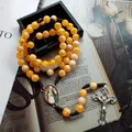 Cottvott catholique main tressé corde chaîne chapelet perles collier vierge marie Christ jésus croix pendentif collier bijoux cadeau
