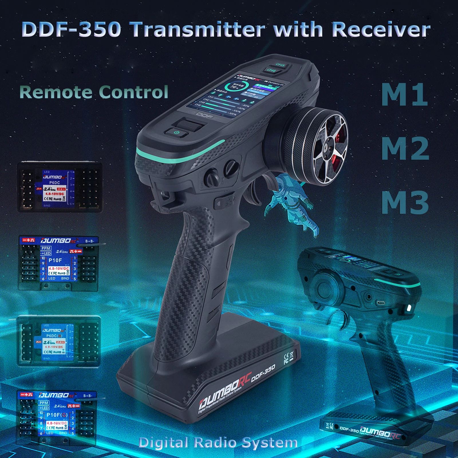 DUMBORC Fernbedienung DDF-350 2,4 GHz 10CH HD-Bildschirm RC-Sender mit Empfänger Radiosystem für RC-Car-Boot-Panzerflugzeug Image