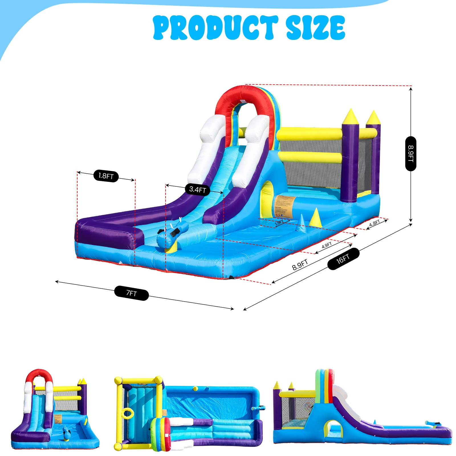 Aufblasbare Regenbogen-Wasserrutsche, aufblasbares Trampolin, Kinderspielplatz, Kinderbecken, aufblasbare Rutsche Image