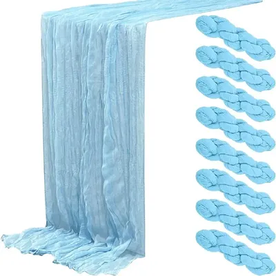 Baby Blue Cheesecloth Table Runner 8Pack Summer Sheer Wedding Decoration Boho Gauze Cloth Fabric for Bridal Baby Shower Birthday