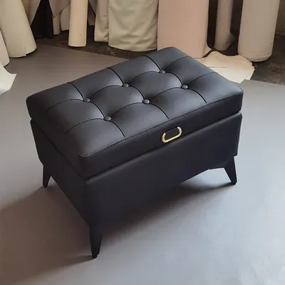 Solid Wood Storage Ottoman, Large Capacity Home Sofa Box, Movable Leather Bed End Bench, Wear-Resistant Entryway Shoe Stool