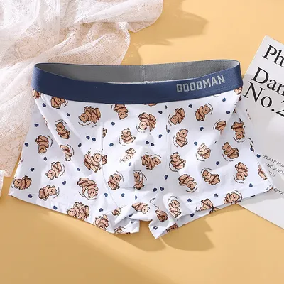 Männer Boxy Unterwäsche Baumwolle Atmungsaktive Komfort Boxershorts Jugend Mittlere Taille U Konvexen Beutel Unterhose Cartoon Print Student Trunks Image