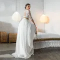 Nuovi abiti da sposa estivi personalizzati da spiaggia Abiti da sposa in due pezzi in pizzo Boho Girocollo Abiti da sposa 2024 Maniche a 3/4 bianche