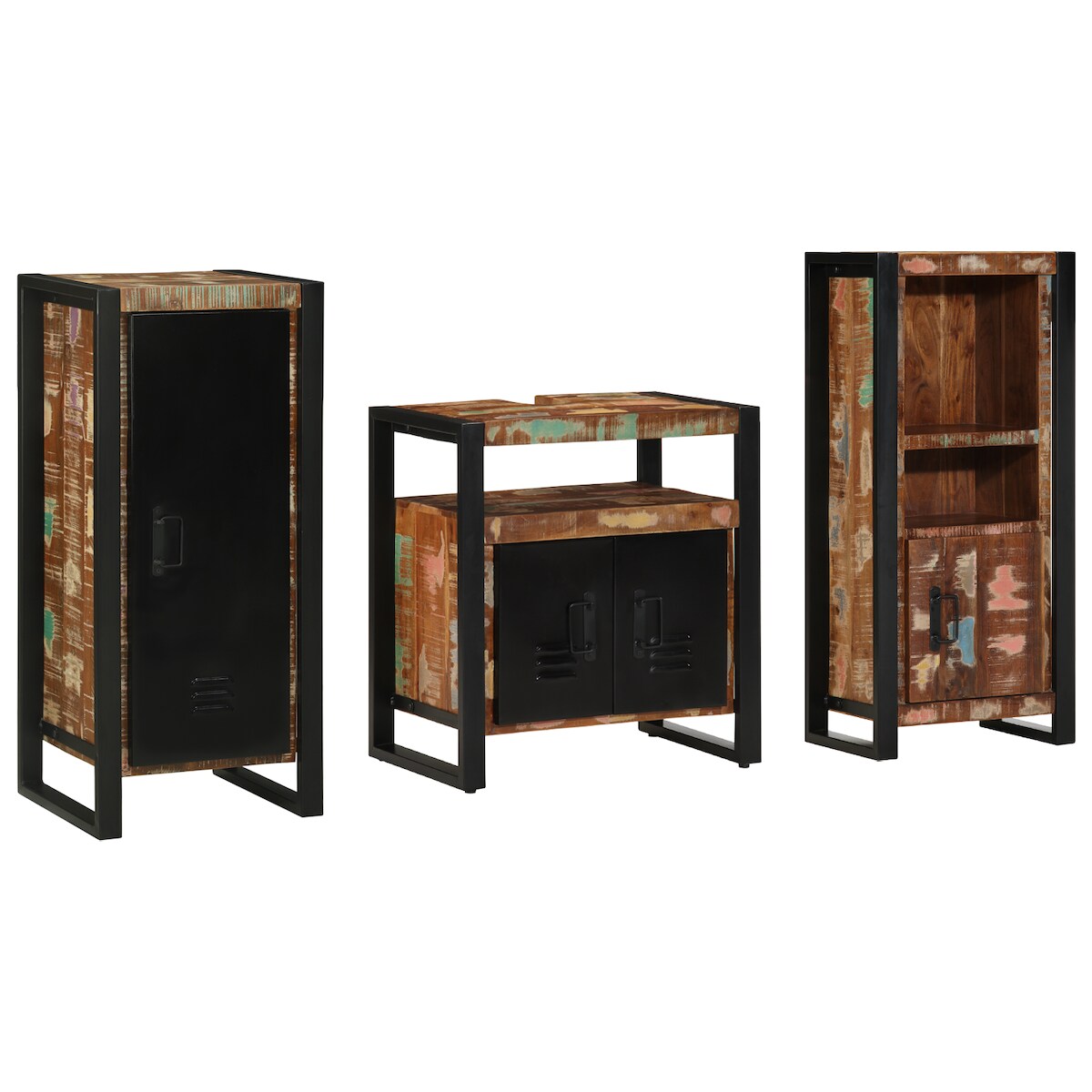 vidaXL Badezimmermöbel Set 3 pcs Mehrfarbig Massives recyceltes Holz Image