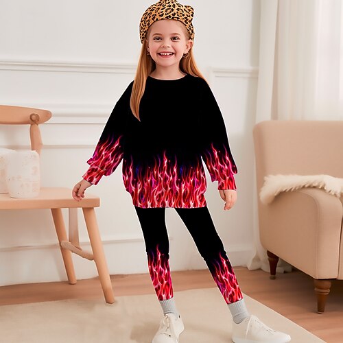 Mädchen 3D Grafik Sportanzug Trainingsanzüge Set aus Sweatshirt und Leggings Langarm Frühling Herbst Täglich Lässig Stumpfhosen Kinder 4-12 Jahre Rundhalsausschnitt Outdoor Urlaub Sport Figurbetonter Image