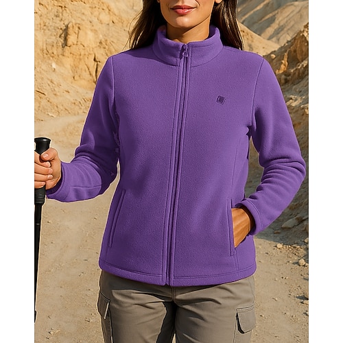 Damen Wanderjacke Fleecejacke Wintermantel Außen Thermik Warm Wanderoutfits Wanderbekleidung Winter Herbst Jacke Jagd Klettern Laufen Einfarbig Schwarz Rosa Dunkellila Image