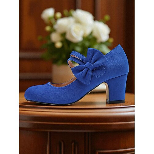 Lilafarbene Mary-Jane-Pumps für Damen – Abendschuhe aus Wildleder mit dickem Absatz und doppelten Schleifenriemen, Vintage-inspirierter Stil der 1950er Jahre für Hochzeiten, Partys und elegante Image