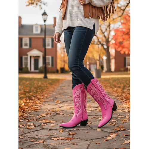 Damen-Western-Cowboystiefel mit aufgestickten Strasssteinen, ideal für urbane Bohème-Mode und Festivalanlässe Image