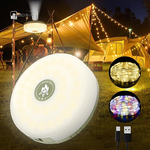 Camping-Lichterkette, 4-in-1-Lichterkette für den Außenbereich mit 8 Beleuchtungsmodi, tragbare, einziehbare Camping-Lichterkette für die Dekoration von Outdoor-Wanderungen, Gartenpartys und Festivals Image