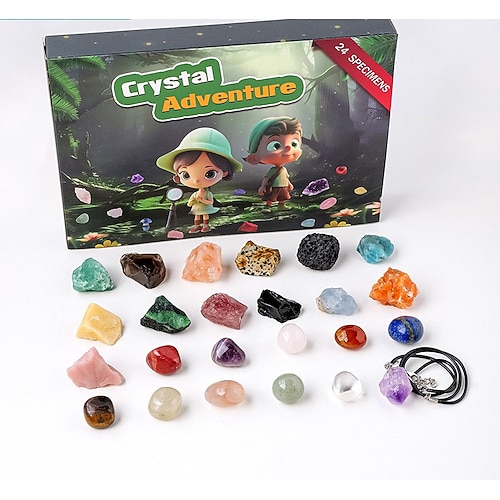 Weihnachts-Edelstein-Adventskalender 2025, Steinsammlung-Adventskalender für Kinder mit 24 natürlichen Edelsteinen zum täglichen Öffnen, Weihnachts-Countdown-Kalender für Jungen, Mädchen, Jugendliche Image