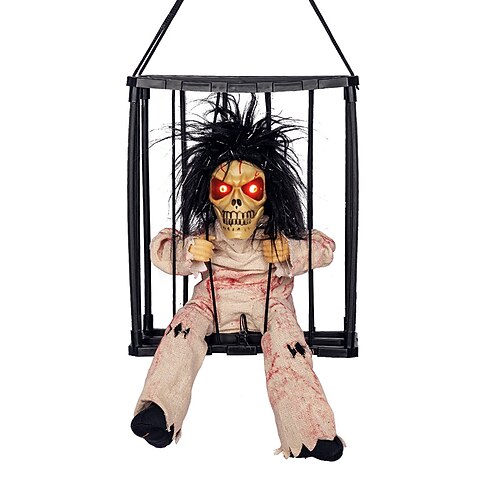gruselige Käfig-Halloween-Puppe, Spukhaus-Requisite mit schreiender Stimme, Albtraum-Kreatur