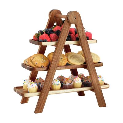 MegaChef Acacia Wood 3 Tiered Rectangular Ladder Tray Set