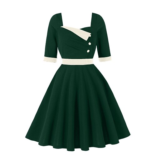 Elegant Vintage 1950er Kleid Passform und Flare Kostüm Damen Weihnachten Karneval Valentinstag Party Lässig Erwachsene Frühling Sommer Image