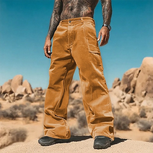 Herren Cordhose Hose Freizeithose Tasche Knöpfe Einfach tragbar Outdoor Täglich Mode Klassisch Schwarz Armeegrün Image