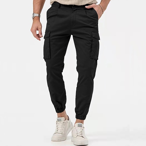 Herren Cargo-Hosen Jogginghose Hose Knöpfe Mehrere Taschen Einfach tragbar Outdoor Täglich Campen und Wandern Mode Klassisch Schwarz Weiß Image