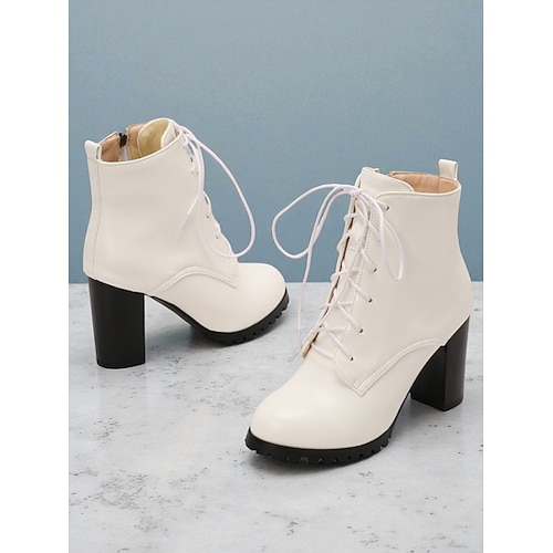 Schwarze Damen-Stiefeletten aus Leder mit Schnürung und Blockabsatz – schicke Business-Freizeitschuhe fürs Büro tägliches Pendeln Image