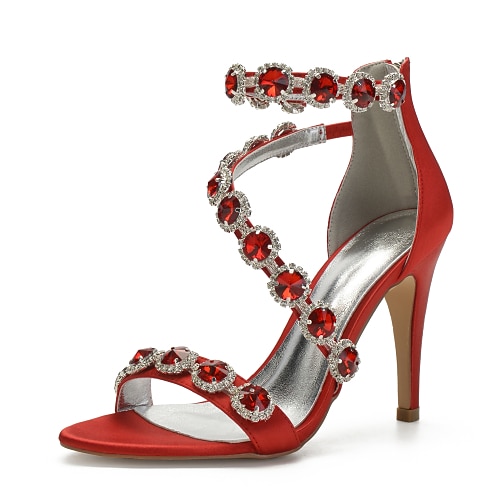 Strassbesetzte Stiletto-Sandalen mit Knöchelriemen für Damen, offene Zehenpartie, ideal für Hochzeitsgäste, Cocktailpartys und Abendveranstaltungen, in verschiedenen Farben erhältlich Image