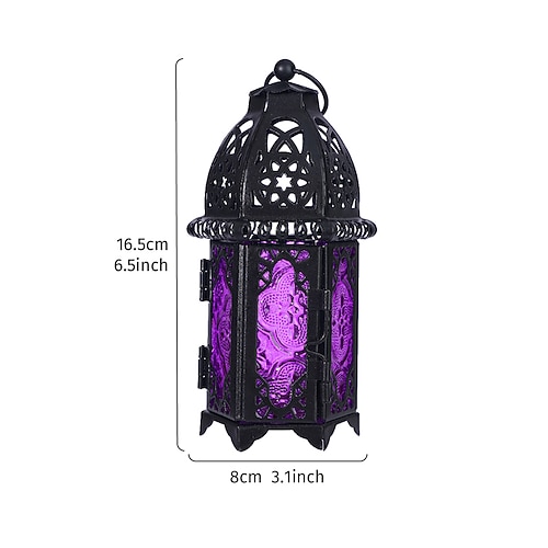 Vintage-Laterne aus Eisen, bunt, winddicht, aus Glas, hängender Kerzenhalter im Hohlkreis-Design mit Eisenrahmen, windbeständige dekorative Laterne für Zuhause, Bar, Restaurant, Party Geschenke Image